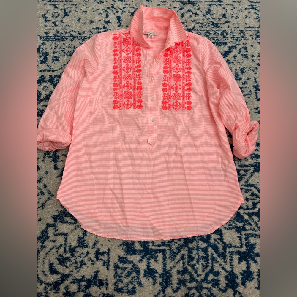 J.Crew Embroidered Popover Top | Size 6 | Coral